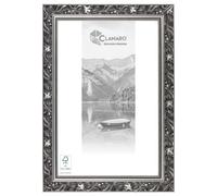 CLAMARO 'Ludwig' - Cornice portafoto in legno massiccio anticato, 50 x 90 cm, colore: nero/grigio argento, stile barocco, stile shabby chic, con vetro acrilico, parete posteriore, gancio (orizzontale