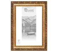 CLAMARO Otto - Cornice portafoto in legno massiccio anticato, 80 x 120 cm, colore: oro anticato, larghezza 80 mm, stile shabby chic, stile barocco, cornice in legno con vetro acrilico, parete