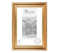 CLAMARO 'RIGA' Cornice portafoto anticata, 100 x 140 cm, in legno massiccio | oro | 68 mm di larghezza Shabby Chic Vintage Barocco, cornice in legno con vetro acrilico, parete posteriore, gancio in