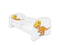 Clamaro Schlummerland - Culla per bambini da 80 x 160 cm (fino a 150 kg) con motivo dinosauro, protezione anticaduta, protezione bordi, materasso e protezione per il lettino, bianco
