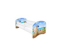 Clamaro Schlummerland - Lettino per bambini 80 x 160 cm (fino a 150 kg), con motivo di protezione contro le cadute, protezione bordi, materasso e rete a doghe, colore: bianco, motivo: 49 pirati e