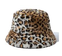 CLAPE Cappello a Secchiello Leopardata Invernale Cappello da Pescatore in Pelliccia Sintetica Winter Bucket Hat Cappello Caldo Peloso Leopard Yellow FHWP2401