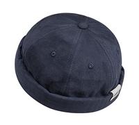 CLAPE Cappello Uomo Senza Visiera Cotone Berretto Portuale Donna Berretto Docker Regolabile Retro Brimless Hat Beanie Skull cap Navy CT84