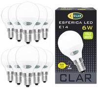 CLAR - Lampadina LED E14 6W Sfera, Luce Fredda 6000K, Senza Fili, Piccola (Pack 10)