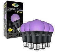 CLAR - Lampadina UV, Lampada Luce Nera, Luce Ultravioletta, Luce LED Nera, LED UV, UV Light, Luci UV, Luce Nera, Neon UV, Lampada Raggi UV, 10W, (Pack 5) Base nera (UV)
