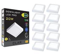 CLAR - Plafoniera LED Quadrata, Lampada Soffitto Esterno, Lampadario Bagno, Lampada Cucina, 6500ºK, 20W, Garanzia 3 Anni (Pack 10)