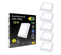 CLAR - Plafoniera LED Soffitto Quadrata, Lampade Soffitto, Plafoniera LED Esterno, Lampadario Bagno, Plafoniere a LED, Lampada Cucina, LED Bagno 6500ºK, 12W Garanzia di 3 anni (Pack 5)