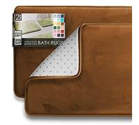 Clara Clark Bathroom, Velvet Memory Foam Mat, Non-Slip Bath Rugs Tappeto da Bagno Ultra Morbido Antiscivolo e Assorbente Pile Vellutato, Marrone Cioccolato, 17 x 24 + 20 x 32, 2 unità