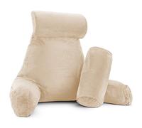 Clara Clark Bed Rest Reading Pillow with Arms And Pockets Cuscino TV in Memory Foam triturato di Alta qualità, Crema, Large