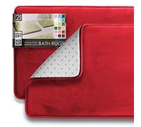 Clara Clark Memory Foam Bath Mat Tappeto da Bagno Ultra Morbido Antiscivolo e Assorbente, Rosso Borgogna Tinta Unita, 17 x 24/20 x 32, 2 unità