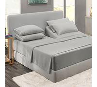 Clara Clark Premier 1800 - Set di lenzuola con federe extra, collezione Premier 1800, resistente alle pieghe, allo sbiadimento e alle macchie, con top flessibile, per letto king size, colore: argento