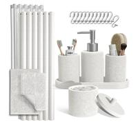 Clara Clark Set da bagno bianco - Set da bagno con tenda da doccia e tappeti, set di accessori da bagno 21 pezzi, set tenda da doccia con dispenser di sapone e portaspazzolino