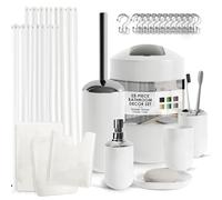 Clara Clark Set da bagno - Set di accessori da bagno bianco, set da bagno con tenda da doccia e tappeti, set di tende da doccia da 23 pezzi con fodera, dispenser di sapone, portasapone, porta scopino