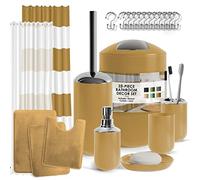 Clara Clark Set da bagno - Set di accessori da bagno dorati, set da bagno con tenda da doccia e tappeti, set di tende da doccia da 23 pezzi con fodera, dispenser di sapone, portasapone, porta scopino