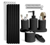 Clara Clark Set da bagno - Set di accessori da bagno nero, set di accessori da bagno 19 pezzi, set da bagno con tenda da doccia, dispenser di sapone e portaspazzolino