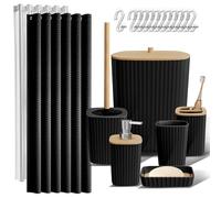 Clara Clark - Set di accessori da bagno, 20 pezzi, set di tende da doccia, scopino per WC, cestino della spazzatura e dispenser di sapone, colore nero.
