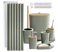 Clara Clark - Set di accessori da bagno, 20 pezzi, set di tende da doccia, scopino per WC, cestino della spazzatura e dispenser di sapone, colore verde salvia.