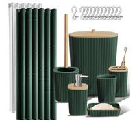 Clara Clark - Set di accessori da bagno, 20 pezzi, set di tende da doccia, scopino per WC, cestino della spazzatura e dispenser di sapone, colore verde.