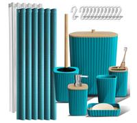 Clara Clark - Set di accessori da bagno, 20 pezzi, set di tende da doccia, scopino per WC, cestino della spazzatura e dispenser di sapone, colore verde foglia di tè.