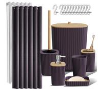 Clara Clark - Set di accessori da bagno, 20 pezzi, set di tende da doccia, scopino per WC, cestino della spazzatura e dispenser di sapone, colore viola.