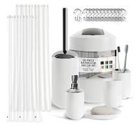 Clara Clark Set di accessori da bagno bianchi, set di accessori da bagno da 20 pezzi, set di tende da doccia con fodera, portaspazzolino, dispenser di sapone, portasapone, porta scopino e bidone della