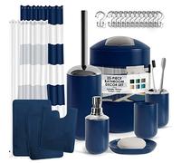 Clara Clark Set di accessori da bagno blu navy completo di tappeti da bagno e set di tende da doccia, set da bagno da 12 pezzi con tappeti e accessori, tenda da doccia con fodera e ganci, set
