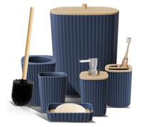 Clara Clark Set di accessori da bagno blu navy, set di 6 accessori da bagno, set da bagno con scopino, cestino e dispenser di sapone