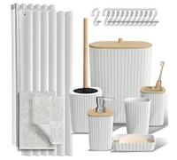 Clara Clark - Set di accessori da bagno, con tenda da doccia, tappeti e cestino, 22 pezzi, colore bianco.