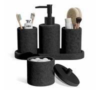 Clara Clark Set di accessori da bagno neri da bagno, set di accessori da bagno da 5 pezzi, set da bagno con dispenser di sapone, portaspazzolino, bicchiere, barattolo per cotton fioc e vassoio da