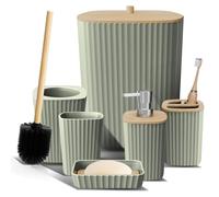 Clara Clark Set di accessori da bagno verde salvia, set di 6 accessori da bagno, set da bagno con scopino, cestino e dispenser di sapone