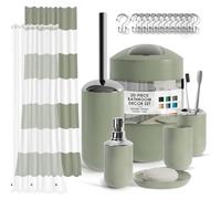 Clara Clark Set di accessori da bagno verde salvia, set di accessori da bagno da 20 pezzi, set di tende da doccia con fodera, portaspazzolino, dispenser di sapone, portasapone e portascopino per WC