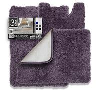 Clara Clark Tappeti da bagno ultra morbidi, tappeti da bagno a pelo lungo, tappetini da bagno per il bagno, lavabili in lavatrice, retro in gomma antiscivolo, set di 3 pezzi, viola