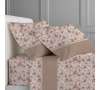 CLARA HOME Completo Lenzuola Letto, Completo con Federe per Guanciali, Ideale per tutte le Stagioni, Made in Italy (Fiorellinea Beige, Singolo 1 Piazza)