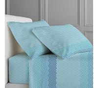 CLARA HOME Completo Lenzuola Letto, Completo con Federe per Guanciali, Ideale per tutte le Stagioni, Made in Italy (Zighy Azzurro, 1 Piazza e Mezza)