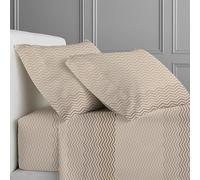 CLARA HOME Completo Lenzuola Letto, Completo con Federe per Guanciali, Ideale per tutte le Stagioni, Made in Italy (Zighy Beige, 1 Piazza e Mezza)