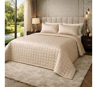 CLARA HOME Copriletto Una Piazza e Mezza Colore Crema, Trapuntato in Raso Satin, Coperta Leggera Mezza Stagione, Autunno Primavera, Elegante per Camera da Letto, Made in Italy