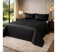 CLARA HOME Copriletto Una Piazza e Mezza Colore Nero, Trapuntato in Raso Satin, Coperta Leggera Mezza Stagione, Autunno Primavera, Elegante per Camera da Letto, Made in Italy