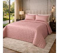 CLARA HOME Copriletto Una Piazza e Mezza Colore Rosa Cipria, Trapuntato in Raso Satin, Coperta Leggera Mezza Stagione, Autunno Primavera, Elegante per Camera da Letto, Made in Italy