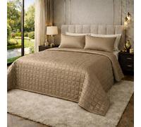 CLARA HOME Copriletto Una Piazza e Mezza Colore Tortora, Trapuntato in Raso Satin, Coperta Leggera Mezza Stagione, Autunno Primavera, Elegante per Camera da Letto, Made in Italy