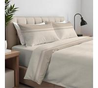 CLARA HOME Lenzuola Completo Letto Matrimoniale Colore Borby Beige, Lenzuola Elasticizzate per Tutte le Stagioni, Completo di Federe per Guanciali