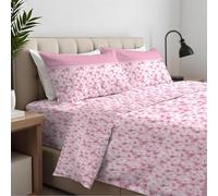 CLARA HOME Lenzuola Completo Letto Matrimoniale Colore Fiorellinea Rosa, Lenzuola Elasticizzate per Tutte le Stagioni, Completo di Federe per Guanciali