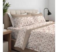 CLARA HOME Lenzuola Completo Letto Singolo 1 Piazza Colore Fiorellinea Beige, Lenzuola Elasticizzate per Tutte le Stagioni, Completo di Federe per Guanciali