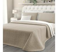 CLARA HOME Trapuntino Una Piazza e Mezza Colore Beige, Copriletto in Velluto Cinigliato Manopesca, Trapunta Leggera Mezza Stagione, Copriletto Trapuntato, Made in Italy