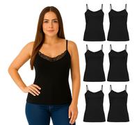 CLARABEL 6 CANOTTE SPALLA STRETTA PIZZO INTIMO DONNA COTONE FILO SCOZIA NERO