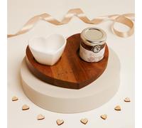 CLARALUNA Bomboniera Matrimonio Enogastronomica Vassoio in Legno a Forma di Cuore con Crema o Marmellata e Ciotolina (Crema Nocciola 40G)