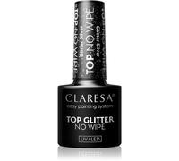 Claresa Top Shine No Wipe Top Coat Innovativo UV LED Top Coat per smalto ibrido finitura lucida, trasparente con glitter argento, 5 ml