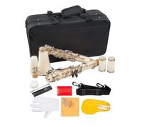 clarinetto Clarinetto professionale a 17 tasti in Sib piatto con custodia Guanti Custodia per ance in tessuto 10 pezzi Ance Colore bianco ABS + cupronichel Materia
