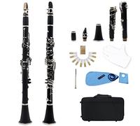 Clarinetto piatto a 17 tasti in B, clarinetto nichelato for principianti, tubo in bachelite for strumenti a fiato con custodia for il trasporto e set completo di accessori (Color : Black)