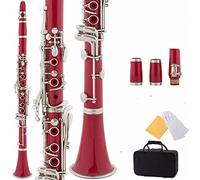 Clarinetto Piatto Nero Ebanite B Con 2 Barili, Custodia, 10 Canne, Boccaglio (Color : Crimson)