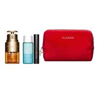Clarins Double Serum Eye Collection cofanetto regalo: siero occhi Double Serum Eye 20 ml + struccante Instant Eye Make-Up Remover 30 ml + mascara Wonder Perfect Mascara 4D 3 ml 01 Perfect Black + borsa cosmetica rossa